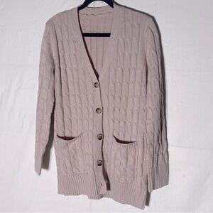 Women’s Light Pink Cable Knit Button Up Long Sleeve Cardigan M